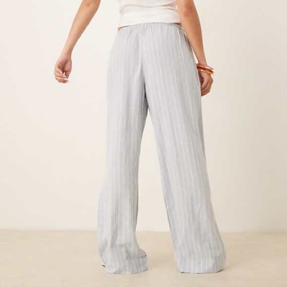 Abercrombie & Fitch Light Blue White Striped Linen Blend Pull on Pants Medium - Picture 3 of 7